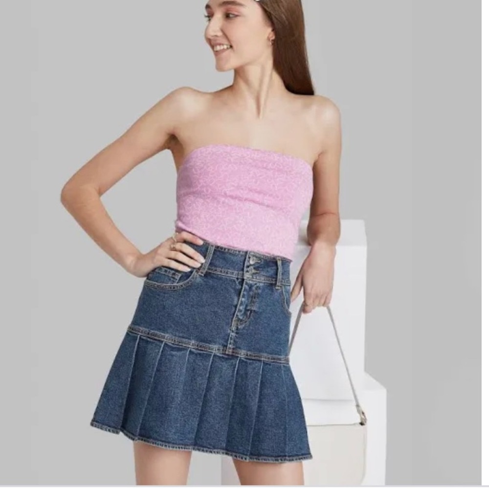 Women's Pleated Denim Skirt by Wild Fable Dark Wash - Size 0